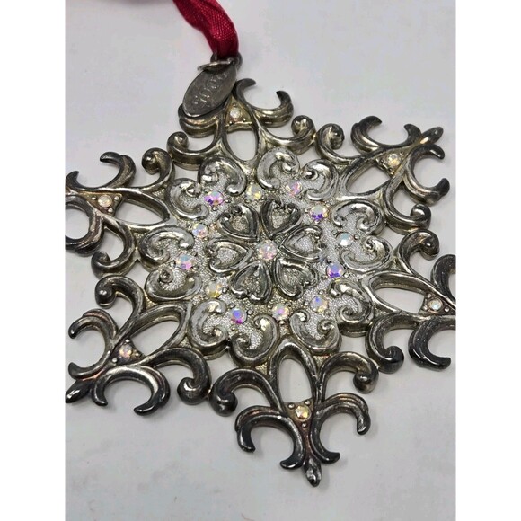 VINTAGE LENOX CHRISTMAS ORNAMENT BUNDLE SNOW MAJESTY SNOWFLAKE HEART SILVER TONE - Picture 10 of 15